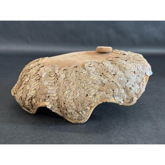 Vintage Jane Morgan 1960s Scalloped Velvet Sequin Hat Gatsby Flapper Party Glam - Picture 4 of 7